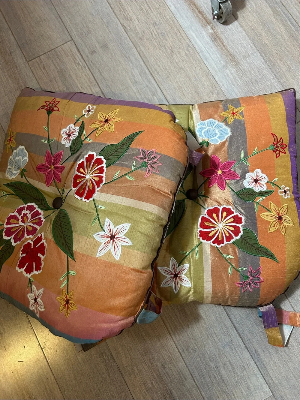 Set of 2 Pier 1 Embroidered 100% Dupioni Silk Seat Cushions